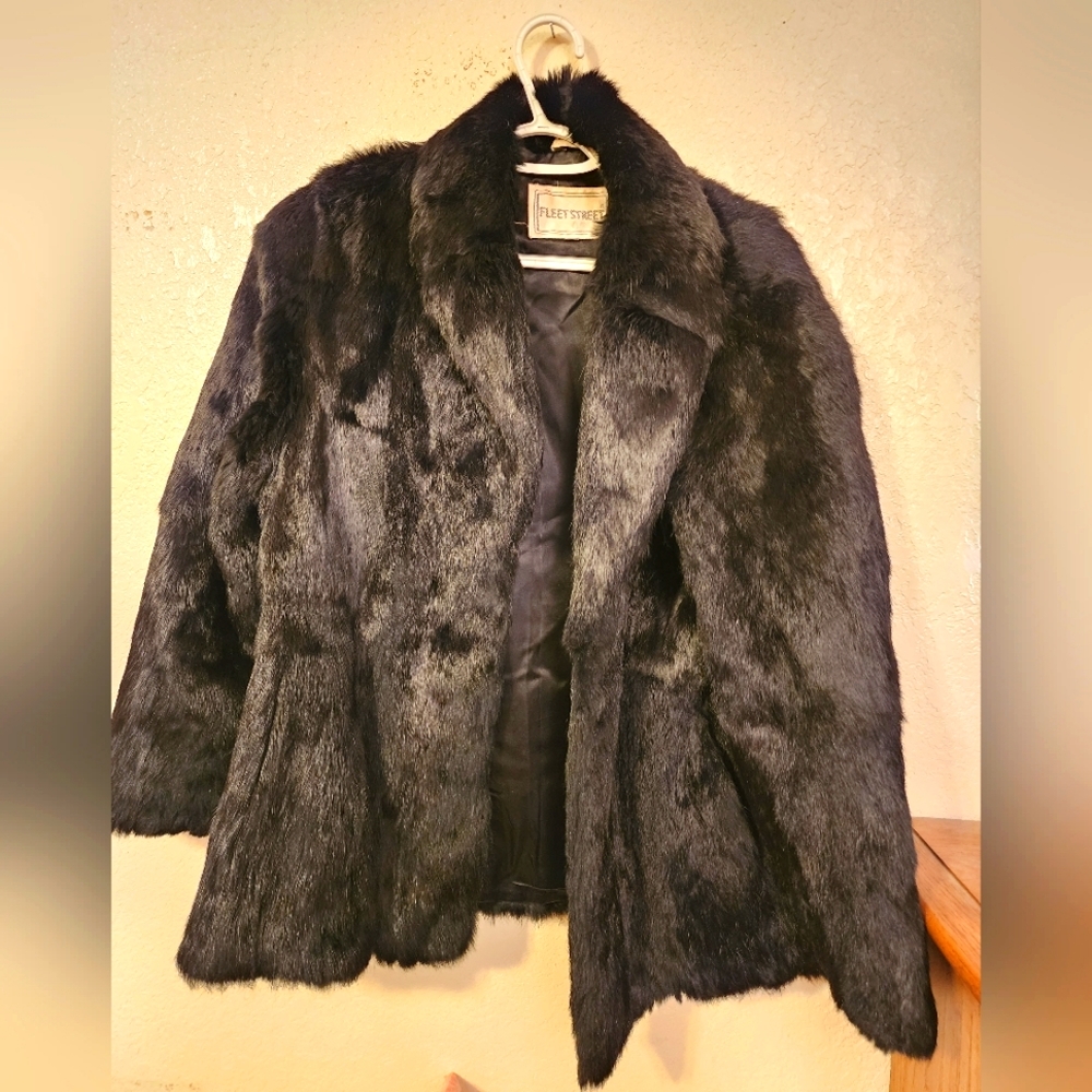 Vintage Fleet Street 100% rabbit coat,  black,  size medium